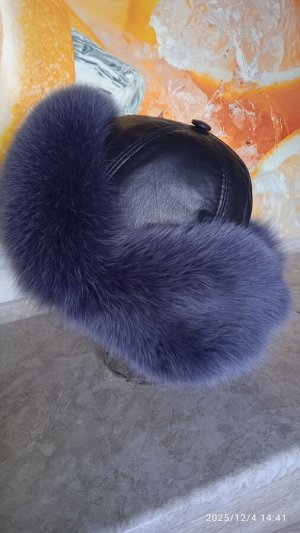 Ушанка женская песец с натуральной кожей