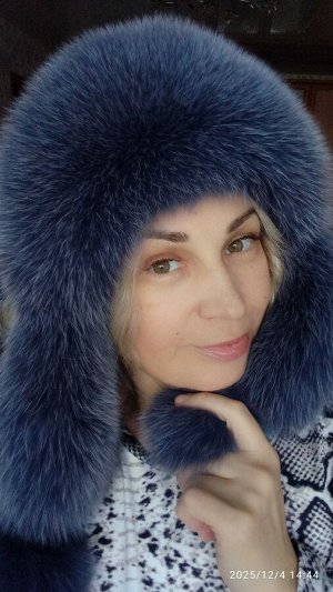 Ушанка женская песец с натуральной кожей