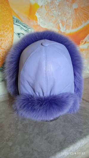 Ушанка женская песец с натуральной кожей