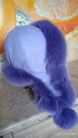 Ушанка женская песец с натуральной кожей