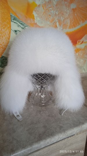 Ушанка женская песец с натуральной кожей