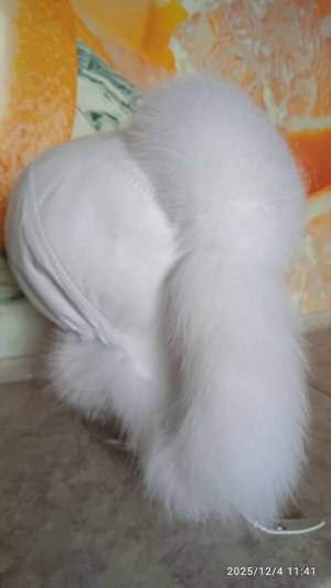 Ушанка женская песец с натуральной кожей