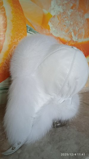 Ушанка женская песец с натуральной кожей