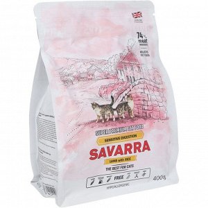 СуXой корм SAVARRA Sensitive Cat для кошек с чувствительным пищеварением, ягненок/рис, 400 г