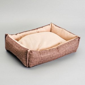 Лежанка под замшу с двусторонней подушкой,  54 X  42 X  11 см, мебельная ткань, микс цветов