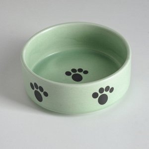 Миска для собак «Лапки», керамическая, матовая, зеленая, 10,5 х 4 см, 200 мл