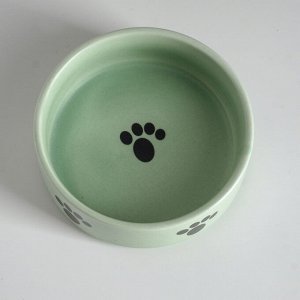 Миска для собак «Лапки», керамическая, матовая, зеленая, 10,5 х 4 см, 200 мл