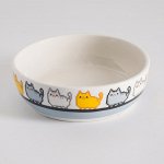 Миска керамическая &quot;Пиксельные кошки&quot;, 12 х 3,5 см, бело-серая