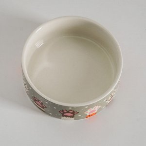 Миска керамическая "Лапы", 11,5 х 5 см, бело-серая
