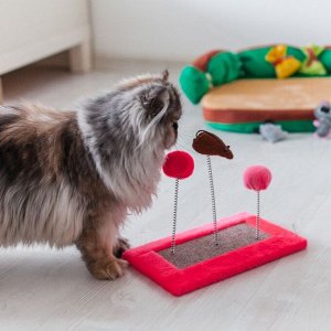 Игрушка для кошек с 3 дразнилками и когтеточкой, 27x15.5x25 см, микс цветов