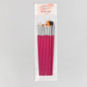 Кисти для наращивания и дизайна ногтей, 10 шт, 18,5 см, цвет розовый