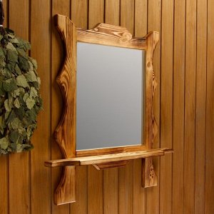 Зеркало резное "Квадрат" с полкой, обожжённое, 53x53x15 см