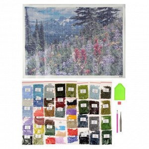 Алмазная мозаика "Весна в горах", 65*50 см, 45 цветов