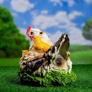 Садовая фигура "Курица наседка с цыплятами" пестрая 28х22см