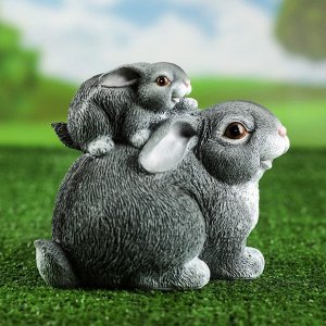 Садовая фигура "Заяц с зайчонком", серая, 19*15*23 см