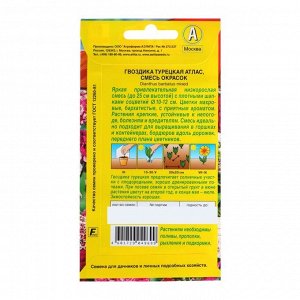 Семена цветов Гвоздика "Атлас" турецкая махровая, смесь окрасок, Дв, 0,3 г