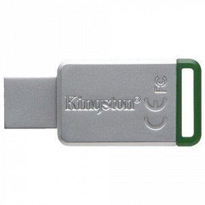 Флэш-диск 16 GB KINGSTON DataTraveler 50 USB 3.0, металлический корпус, серебристый/зеленый, DT50/16GB
