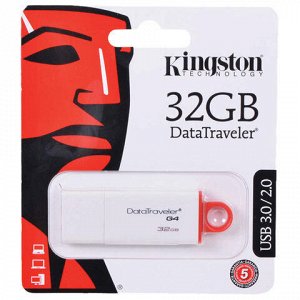 Флэш-диск 32 GB KINGSTON DataTraveler G4 USB 3.0, белый/красный, DTIG4/32GB