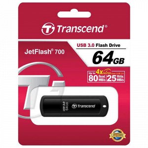 Флэш-диск 64 GB TRANSCEND Jetflash 700 USB 3.0, черный, TS64GJF700