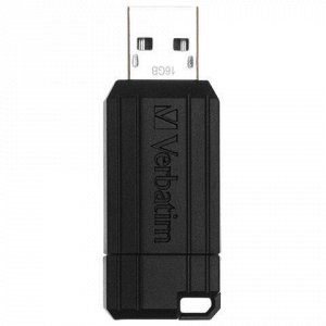Флэш-диск 16 GB VERBATIM PinStripe USB 2.0, черный, 49063