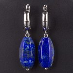 Серьги из камня Лазурит (Афганистан) (35 мм, Лазурит, Граненый, Родий (покр))