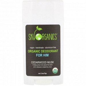 Sky Organics, Органический дезодорант  - Для него - , мускус кедрового дерева, 2,5 унц. (70 г)