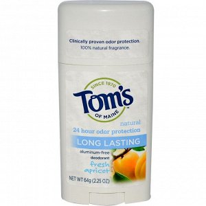 Tom&#x27 - s of Maine, Натуральный дезодорант длительного действия, без алюминия, свежий абрикос, 2,25 унции (64 г)