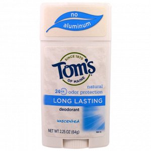 Tom&#x27 - s of Maine, Натуральный долгоиграющий дезодорант, не имеющий запаха, 2,25 унции (64 г)