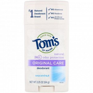 Tom&#x27 - s of Maine, Оригинальный, неароматизированный дезодорант, 2,25 унции (64 г)