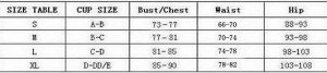 Купальник Женский раздельный купальник. Размерная сетка внутри. "Cup" - размер чашек, "Bust" - обхват груди, "Waist" - обхват талии, "Hip" - обхват бедер.