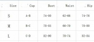 Купальник Женский раздельный купальник. Размерная сетка внутри. "Cup" - размер чашек, "Bust" - обхват груди, "Waist" - обхват талии, "Hip" - обхват бедер.