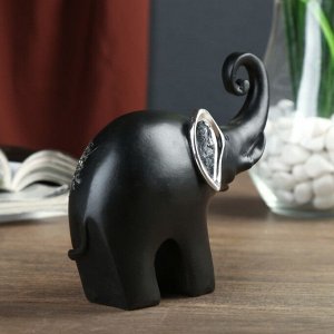 Сувенир полистоун "Чёрный слон с серебряными ушками" серебряный цветок 13х11х4 см