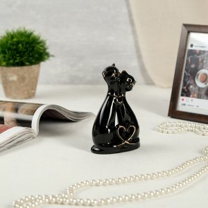 Сувенир керамика "Чёрные кошки с сердечком" с золотом 13.5х8х5 см