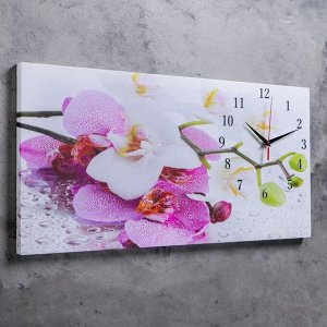 Часы настенные. серия: Цветы. на холсте "Орхидеи". 40х76  см. микс