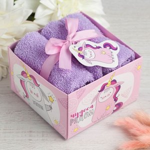 Салфетки махровые «Этель. Чудеса рядом», 3 шт., 30x30 см, сиреневые