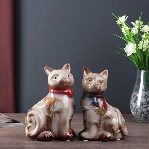 Сувенир керамика копилка "Кошечки с тюльпанами" набор 2 шт 16,5х11х8,5 см