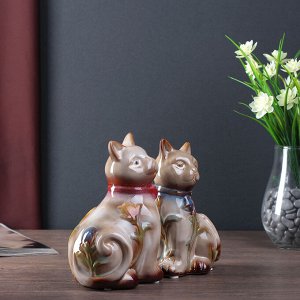 Сувенир керамика копилка "Кошечки с тюльпанами" набор 2 шт 16,5х11х8,5 см