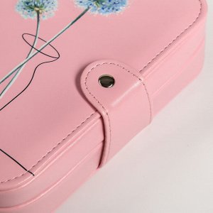 Шкатулка кожзам для украшений "Одуванчики в вазе" на кнопке розовая 5х20х13,5 см