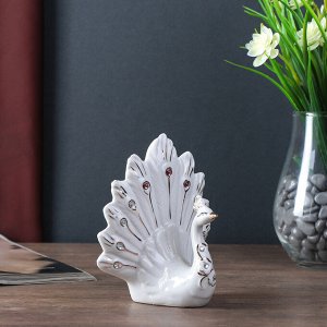 Сувенир керамика "Павлин с цветами на грудке" белый, стразы 12,5х11,5х6,5 см
