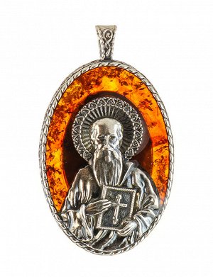 «Святой Равноапостольный Павел». Подвеска-образок из полупрозрачного янтаря коньячного цвета в серебре, 5092212395