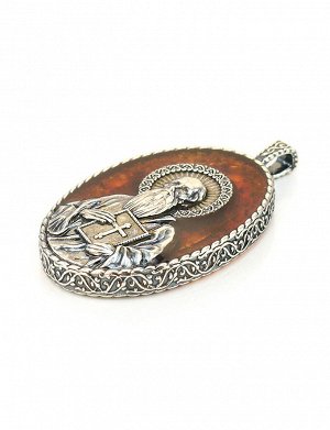 «Святой Равноапостольный Павел». Подвеска-образок из полупрозрачного янтаря коньячного цвета в серебре, 5092212395