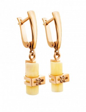 Изысканные золотые серьги с натуральным медовым янтарём «Скандинавия», 906411080