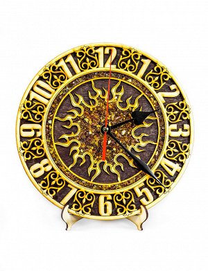 Резные деревянные часы, украшенные натуральным янтарём, 705510165