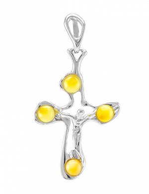 Необычный серебряный крестик, украшенный медовым янтарём, 709202131