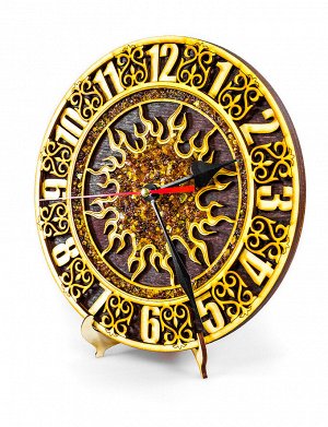 Резные деревянные часы, украшенные натуральным янтарём, 705510165