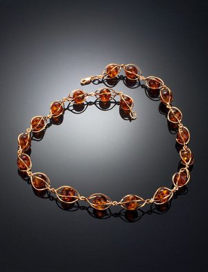 Роскошное ожерелье из позолоченного серебра с янтарём «Алжир», 909907136