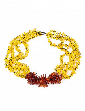 Плетёное колье «Хризантема» из натурального янтаря контрастных оттенков, 906111105