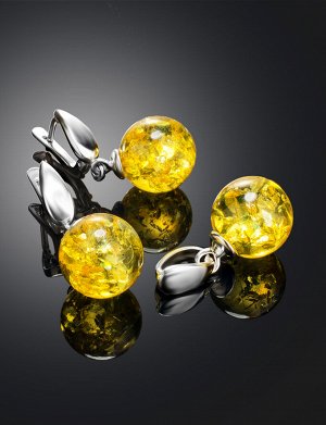 Серьги из сверкающего лимонного янтаря в серебре «Юпитер» с английским замочком, 506508115