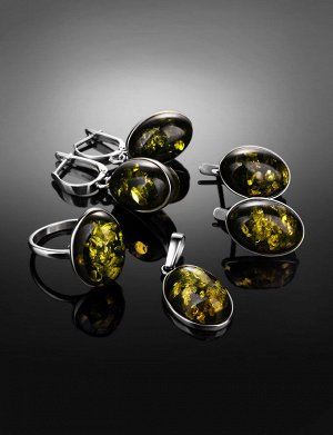 Элегантные серьги из серебра и янтаря зелёного цвета «Годжи», 906506214