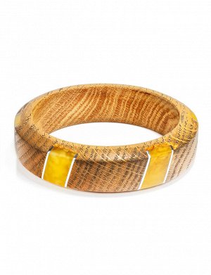 Браслет-кольцо из дерева, натурального медового янтаря и серебра «Индонезия», 905111060